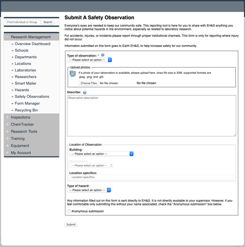 Screenshot - ObservNow Submission Form